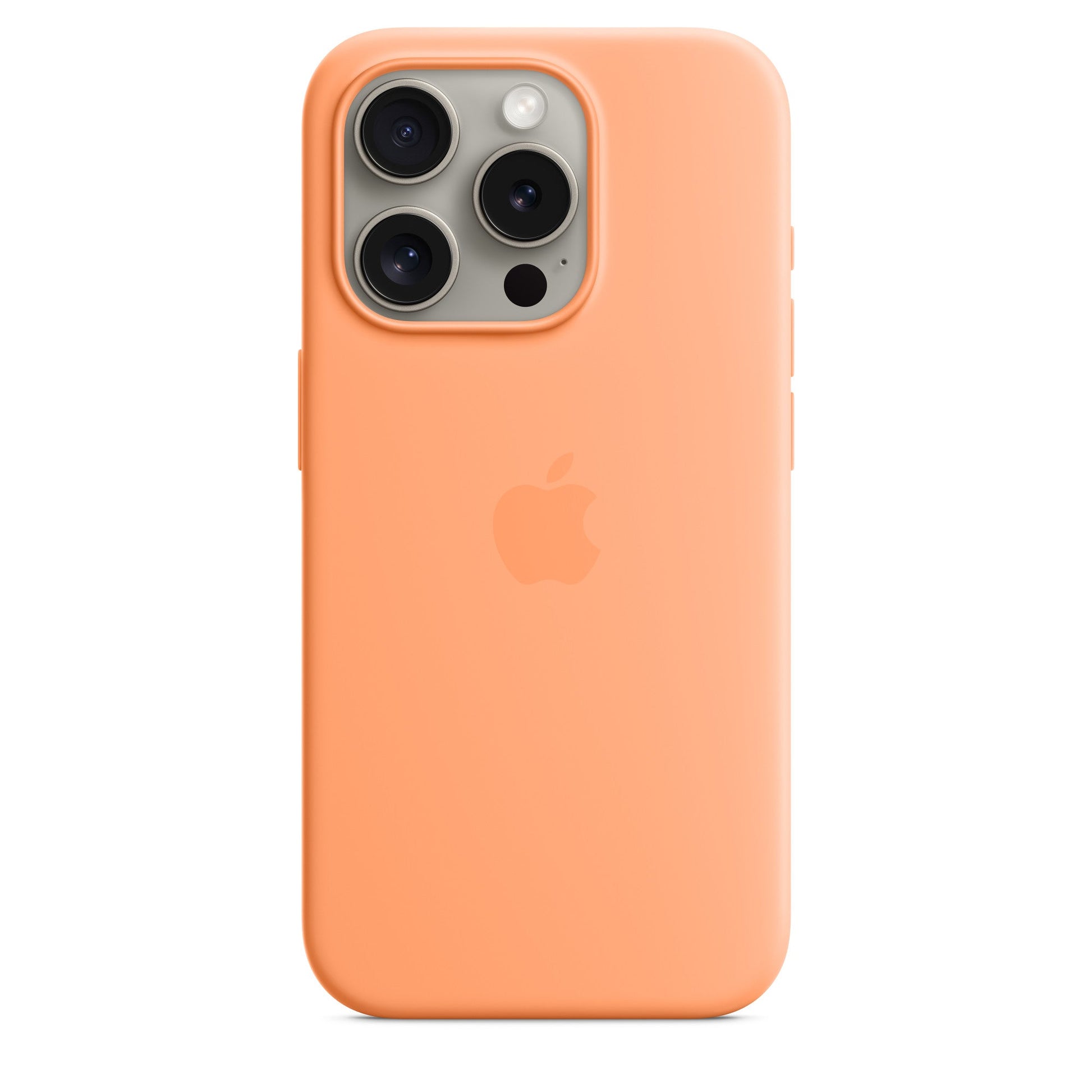 Orange phone case with Apple logo on a white background