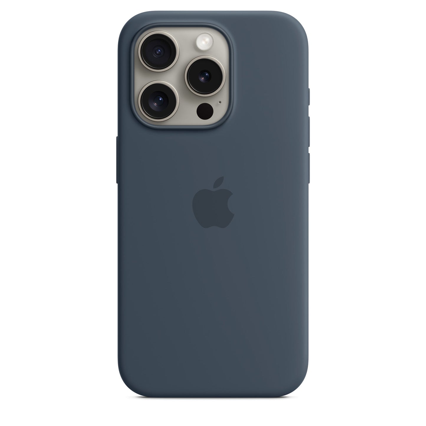 Blue phone case with Apple logo on a white background
