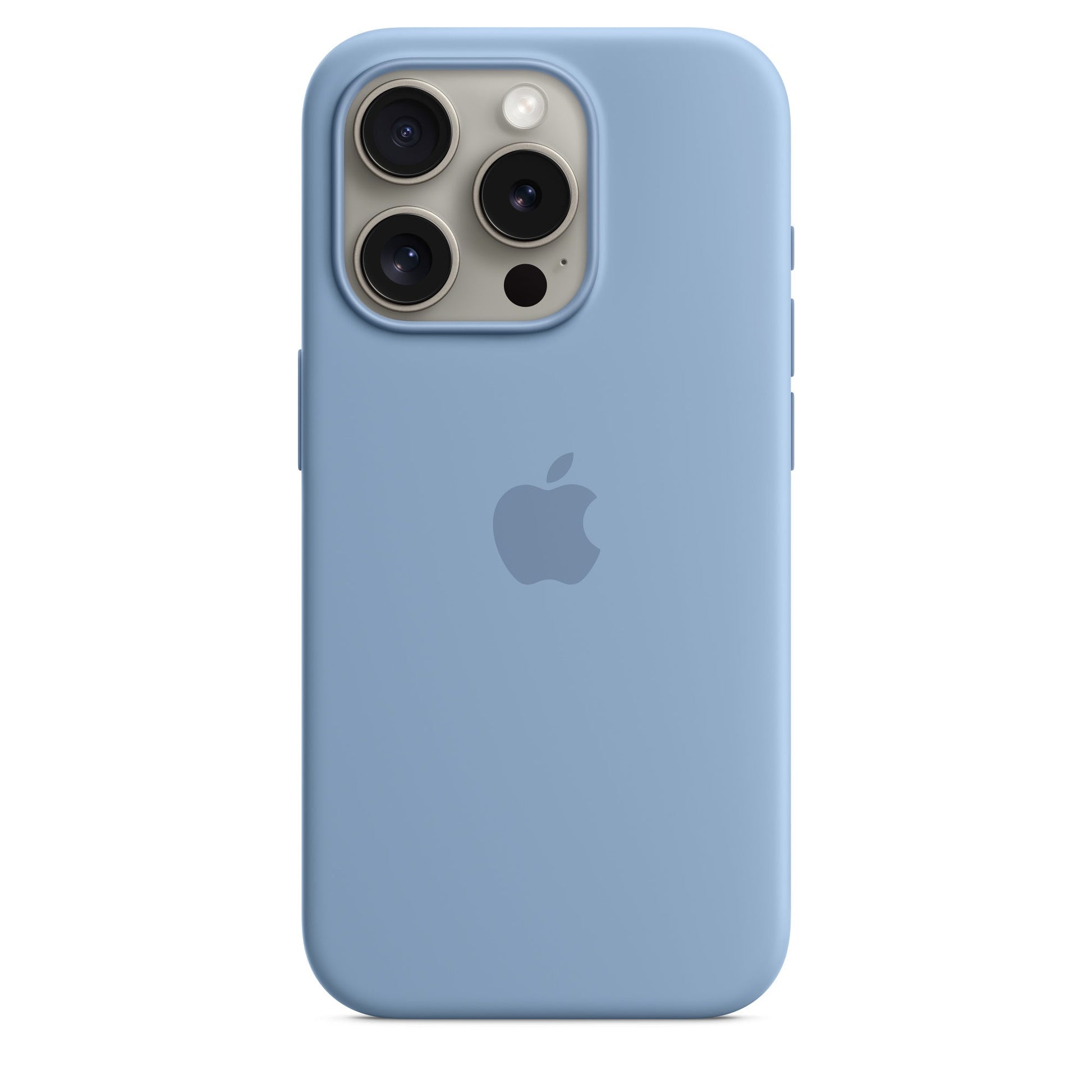 Blue phone case with Apple logo on a white background