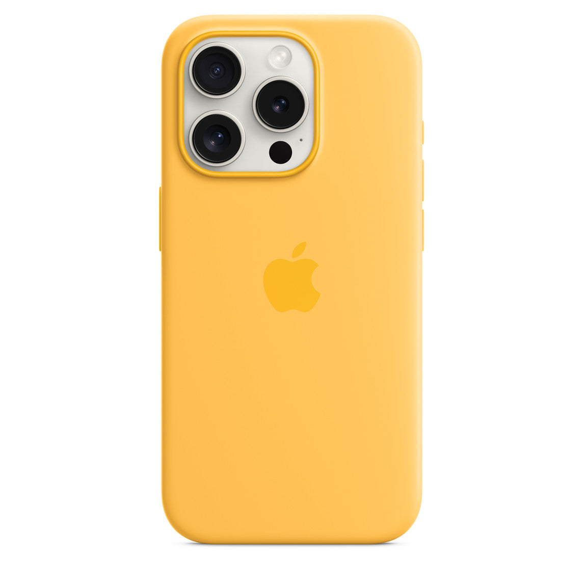 Yellow phone case with Apple logo on a white background