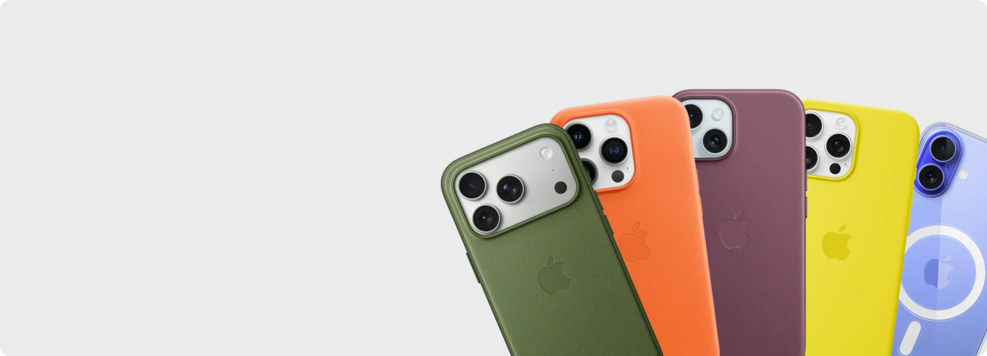 iPhone cases in multiple colors displayed in a hero banner