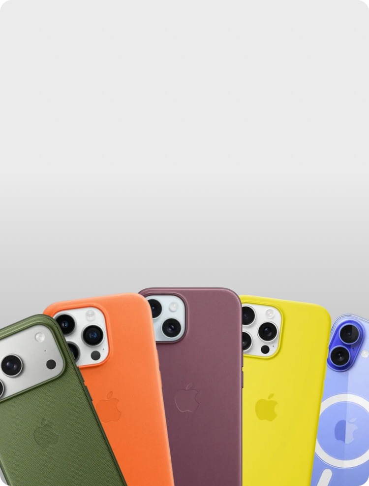 iPhone cases in multiple colors displayed in a hero banner